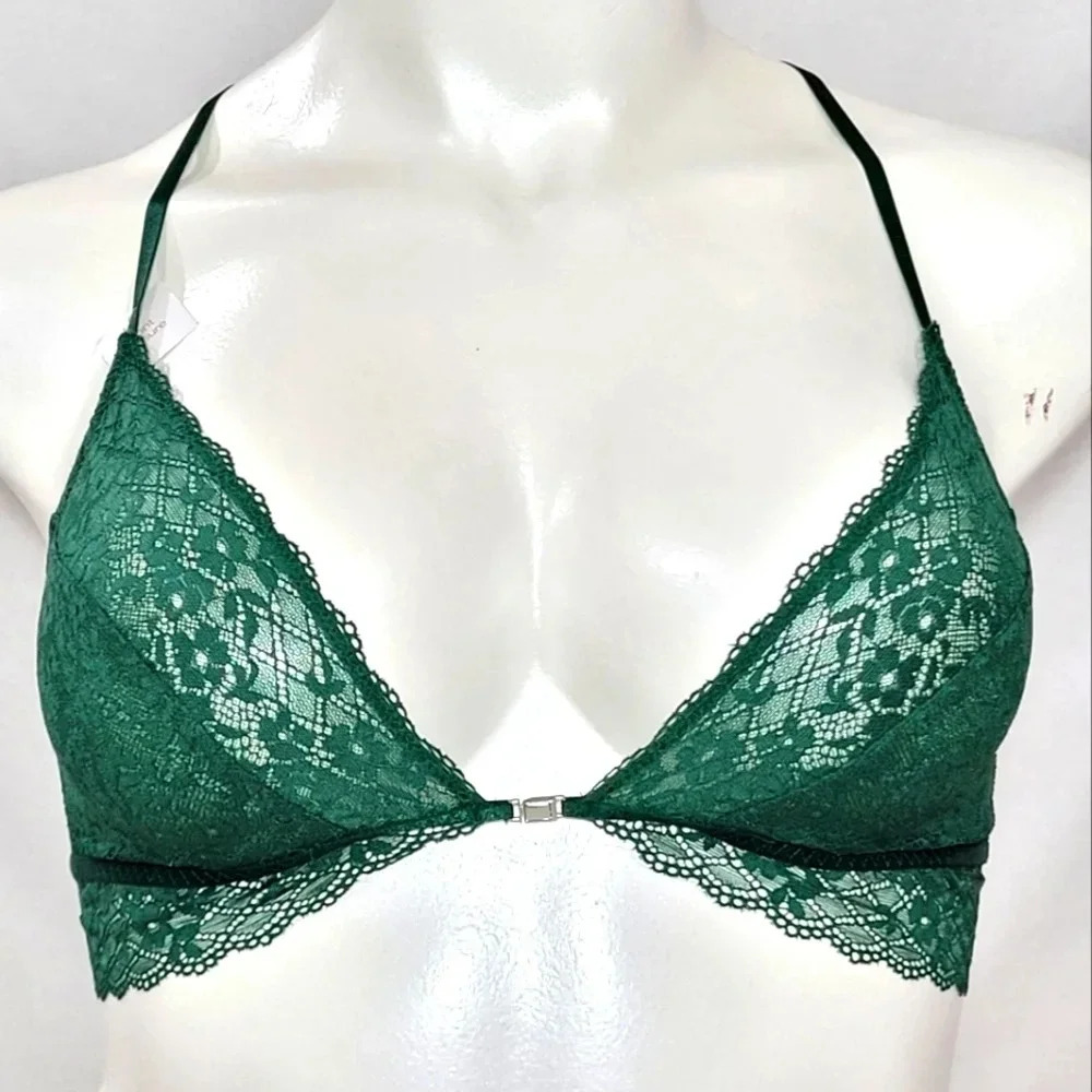 XS X-SMALL Gilligan O'Malley Front Close Lace Y-Back Bralette Arugala Green NWT